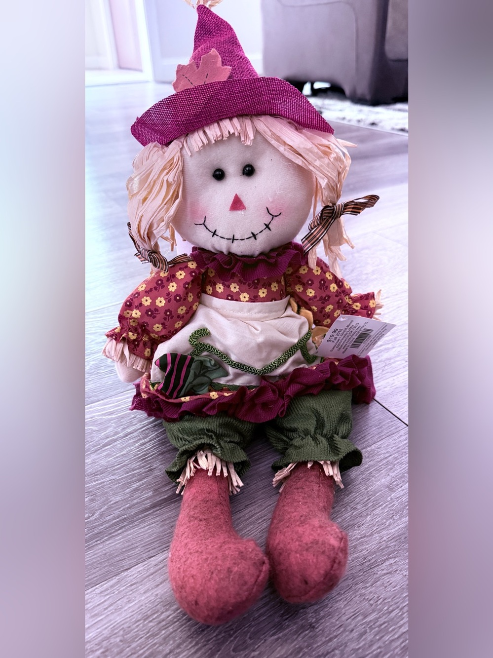Vintage Hobby Lobby Fall 2014 Sitting Girl Scarecrow Plush Doll Shelf Sitter 20"